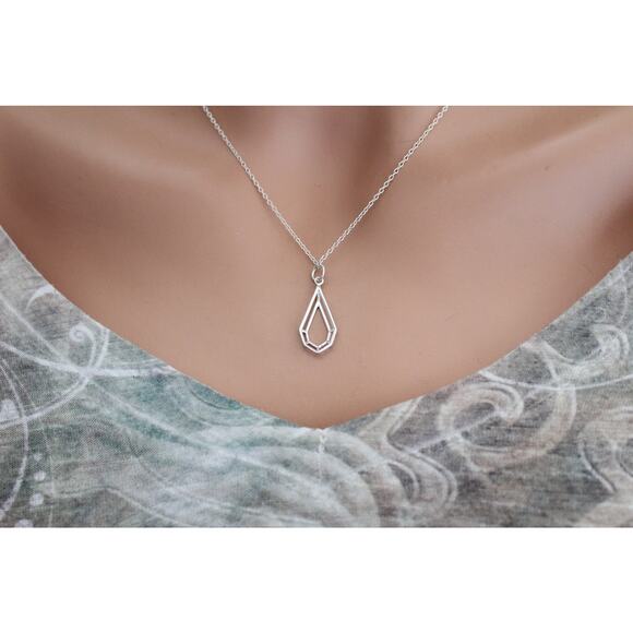 Sterling Silver Geometric Wire Teardrop Charm Necklace - Picture 4 of 4